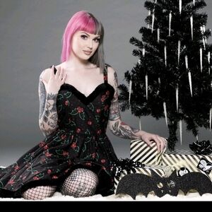 Black Dress with Red Cherry Print